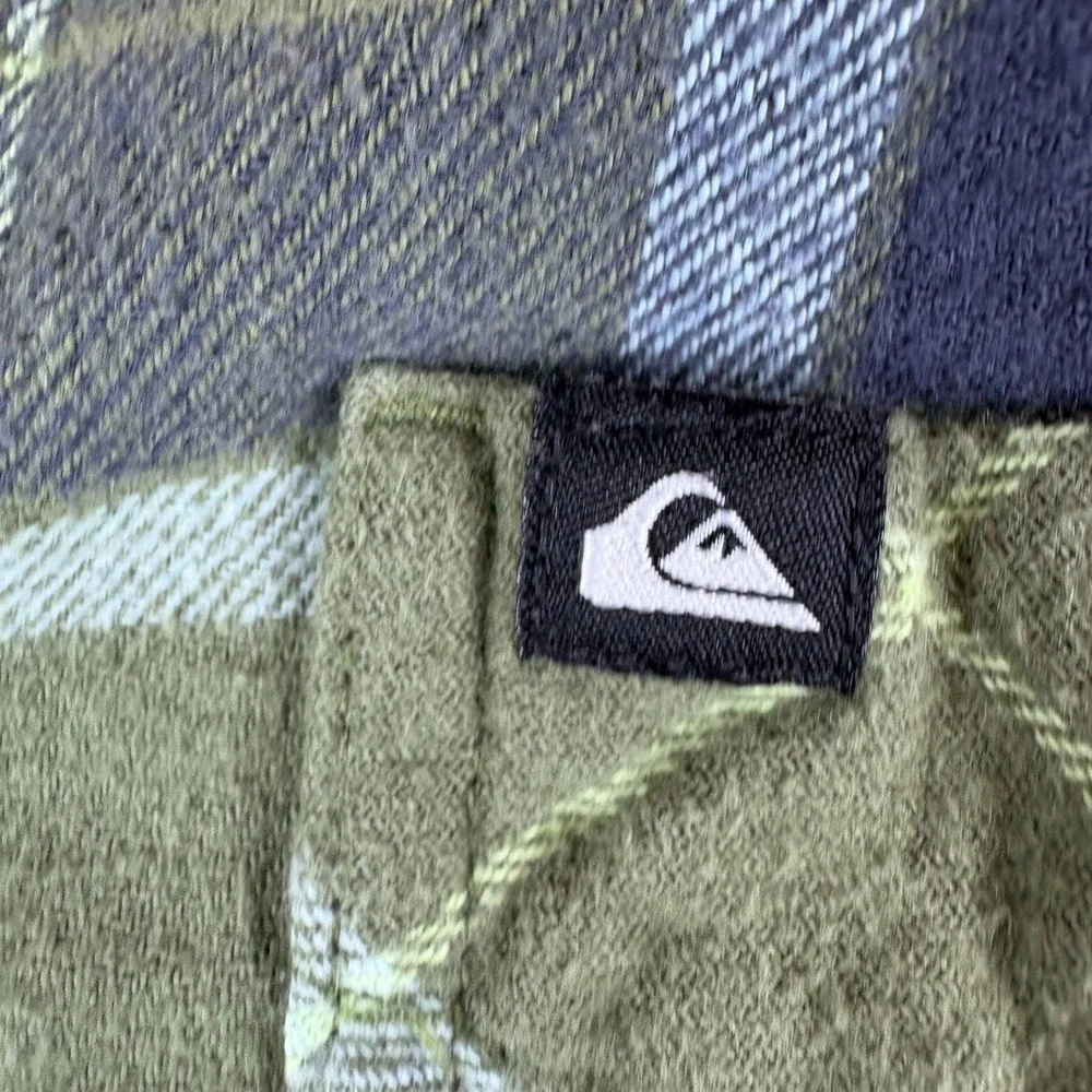 Quiksilver Shacket Boys Medium 10/12 Green Plaid Flannel Cotton Hooded Button Up
